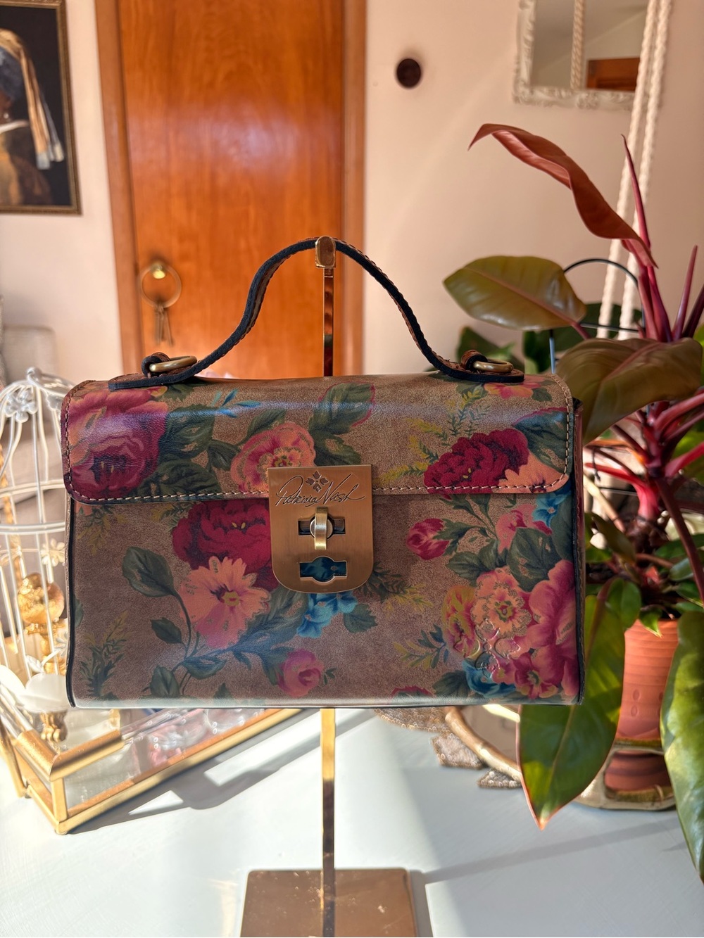 Patricia Nash Floral Leather Top-Handle Bag in Pink, Green, Blue